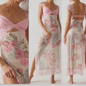 Free People Suddenly Fine maxi slip dress in Daisy Combo, medium.